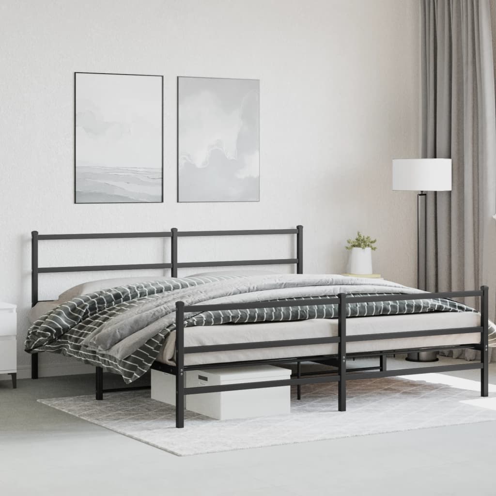 Metal Bed Frame without Mattress with Footboard Black 183x213cm
