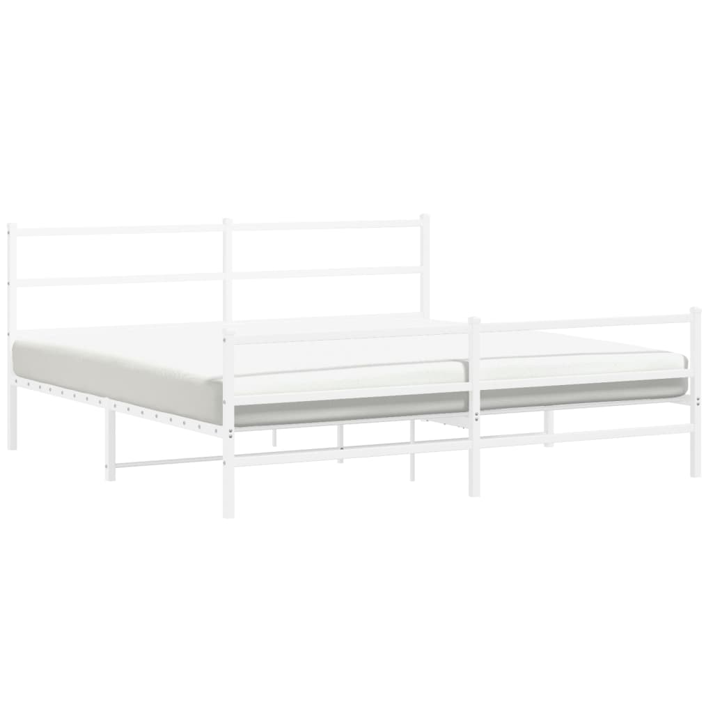 Metal Bed Frame without Mattress with Footboard White 200x200cm