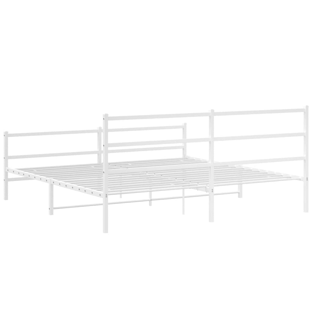 Metal Bed Frame without Mattress with Footboard White 200x200cm