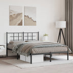 Metal Bed Frame without Mattress with Headboard Black 140x200cm