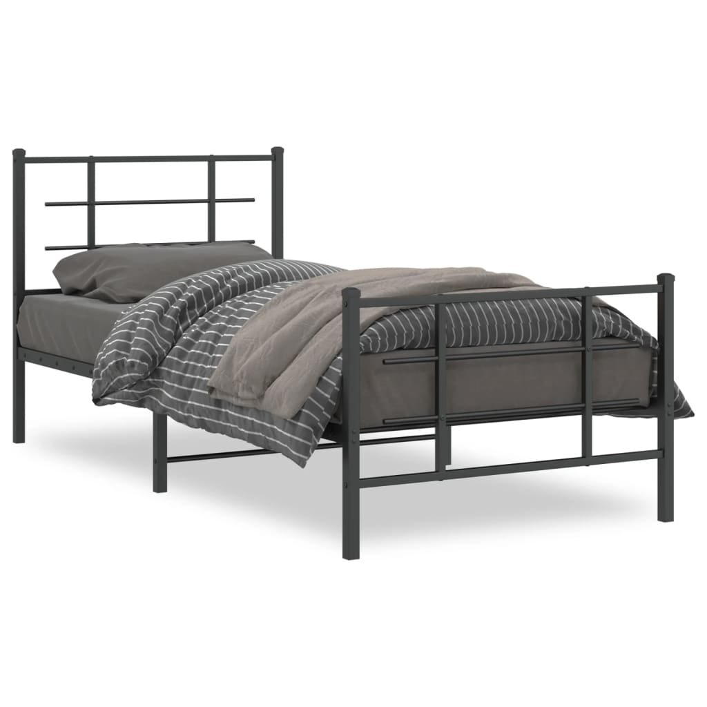 Metal Bed Frame without Mattress with Footboard Black 90x200cm