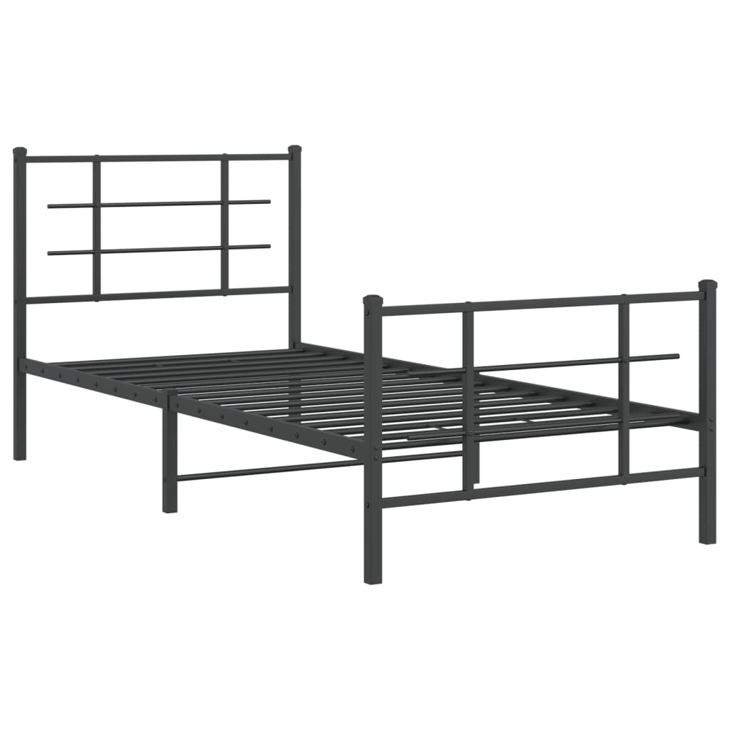 Metal Bed Frame without Mattress with Footboard Black 90x200cm