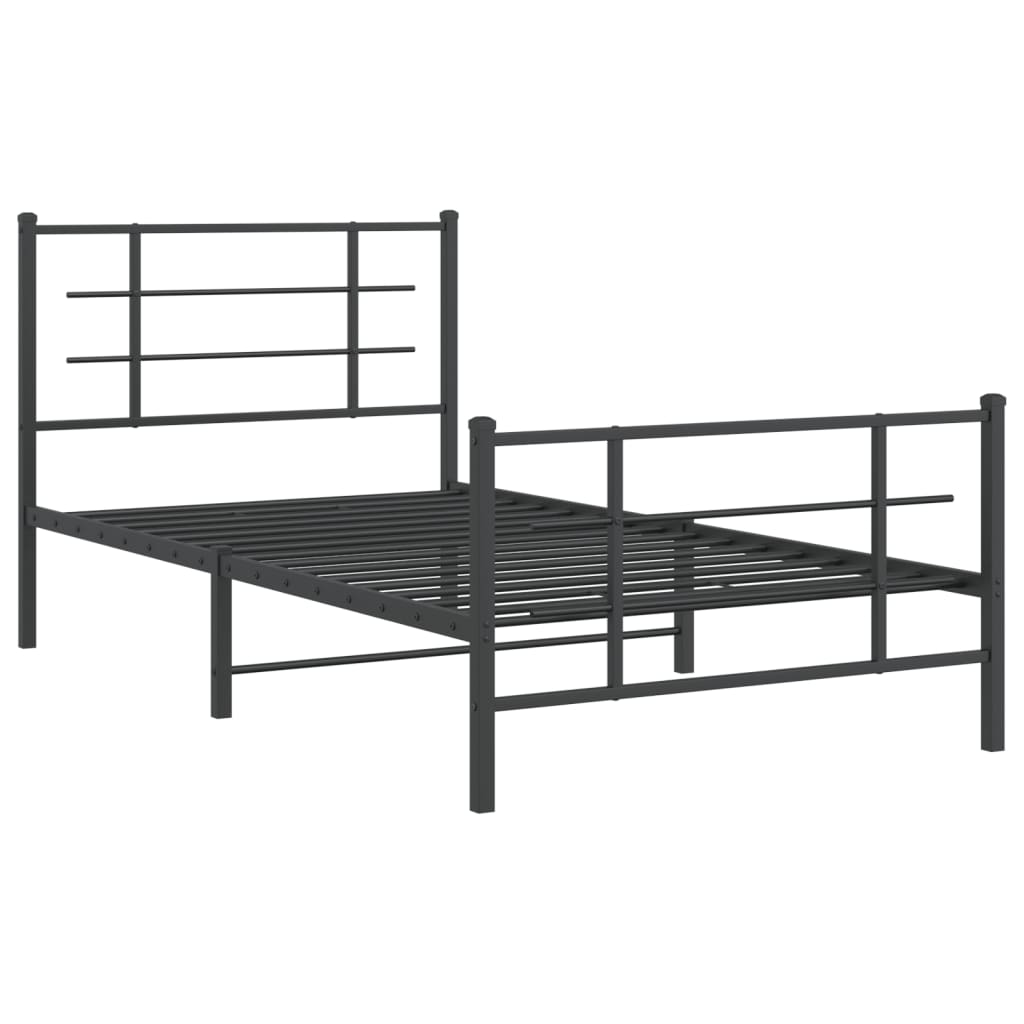 Metal Bed Frame without Mattress with Footboard Black 100x200cm