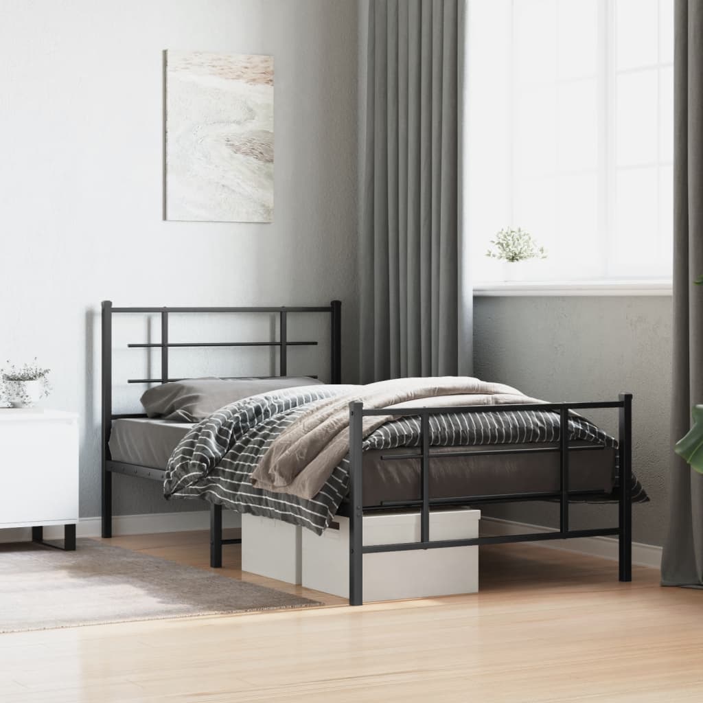 Metal Bed Frame without Mattress with Footboard Black 100x200cm