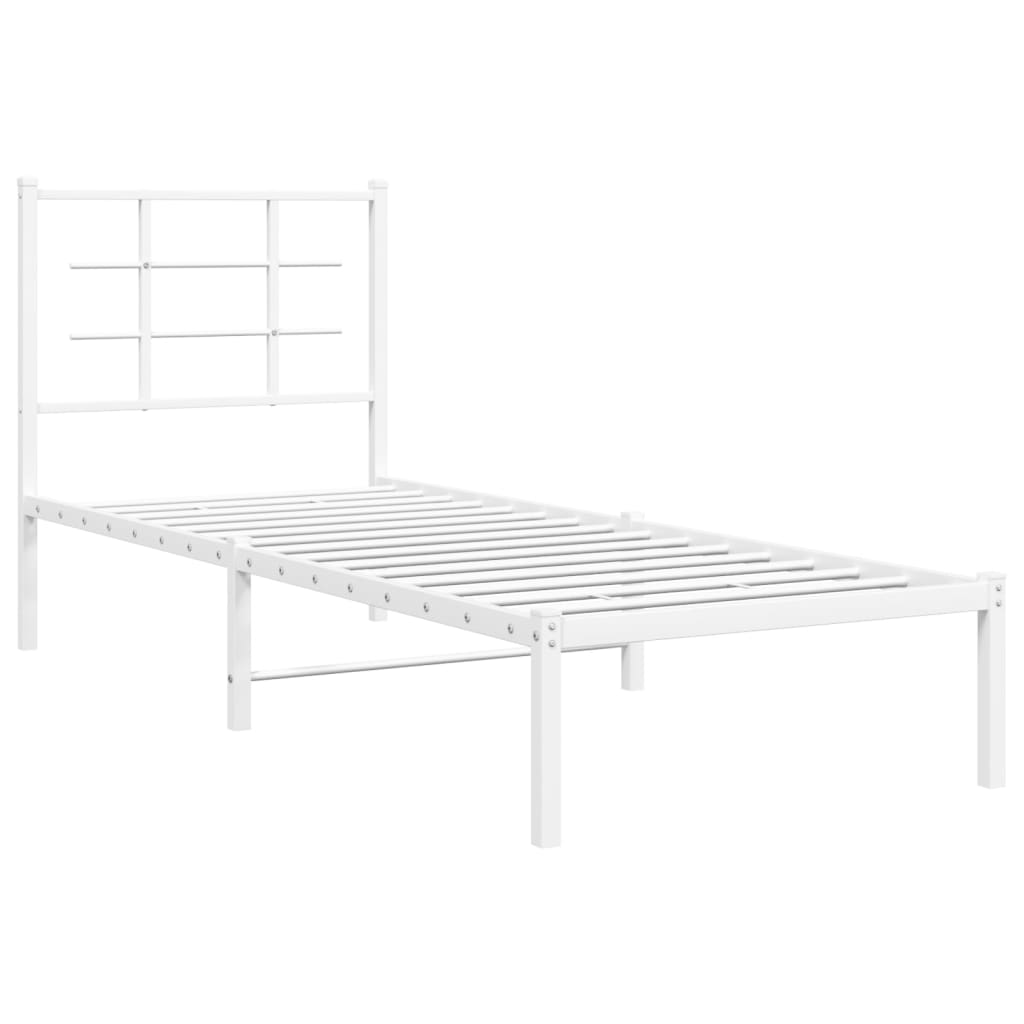 Metal Bed Frame without Mattress with Headboard White 75x190cm
