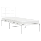Metal Bed Frame without Mattress with Headboard White 75x190cm