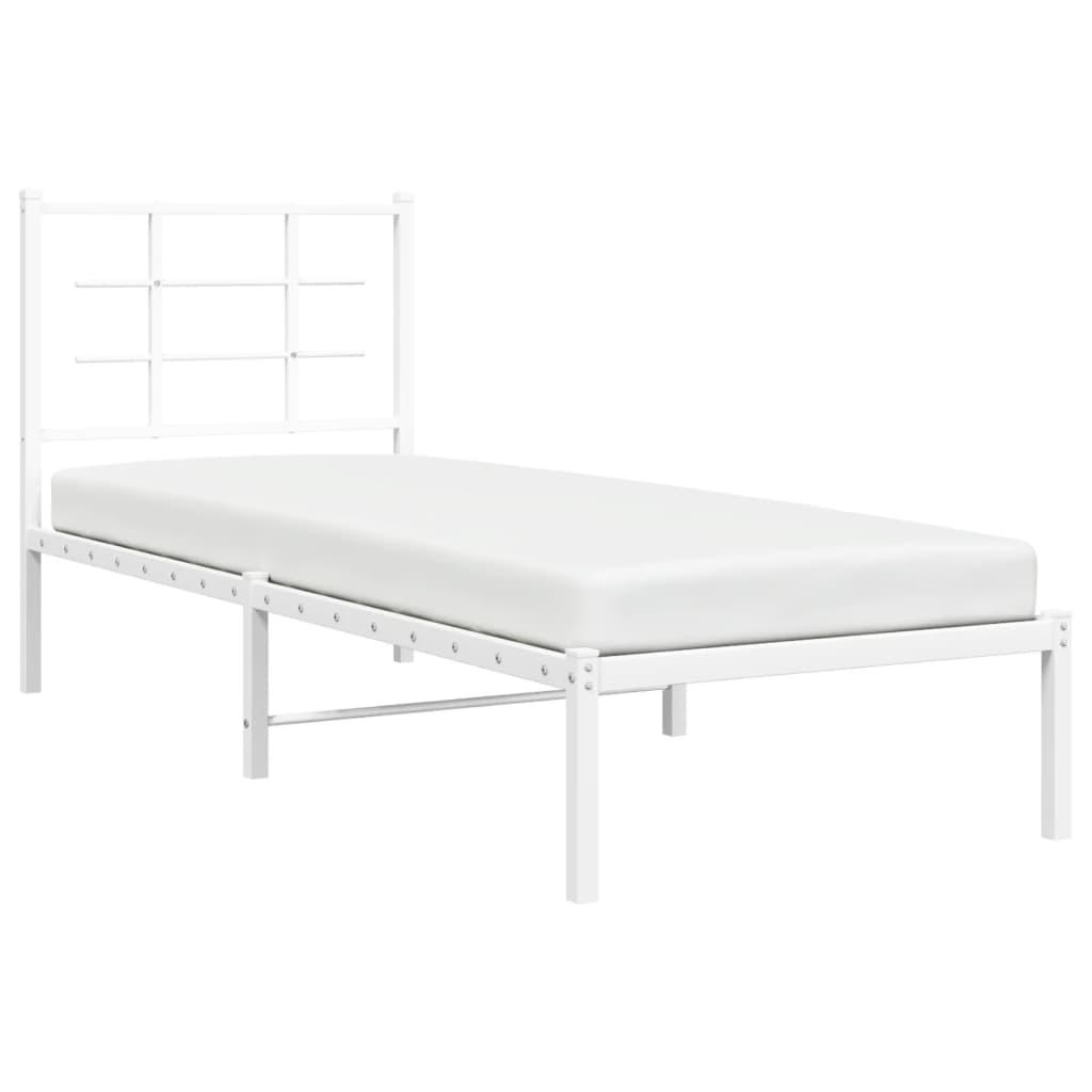 Metal Bed Frame without Mattress with Headboard White 75x190cm