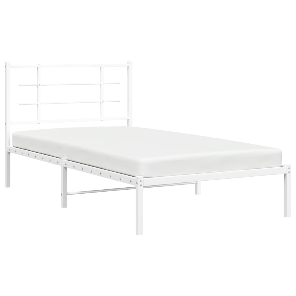 Metal Bed Frame without Mattress with Headboard White 100x190cm