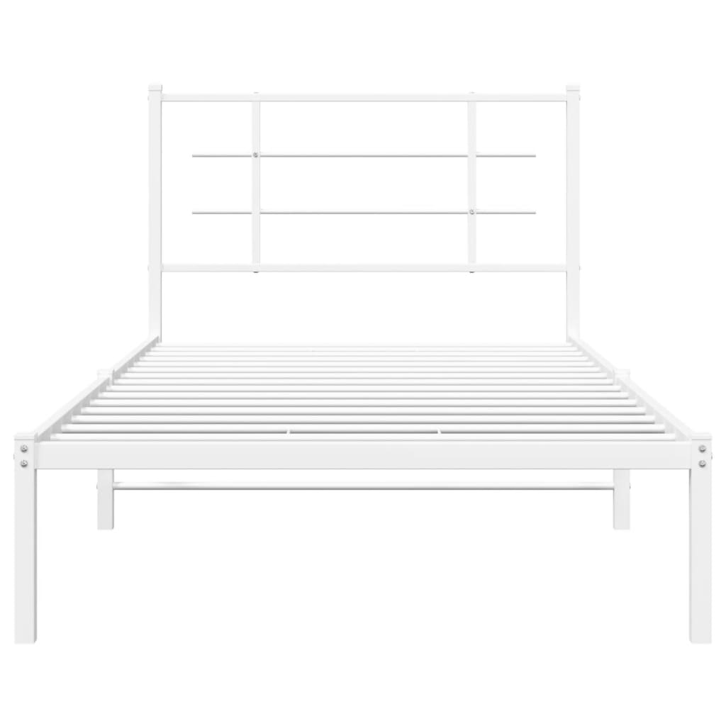 Metal Bed Frame without Mattress with Headboard White 100x190cm