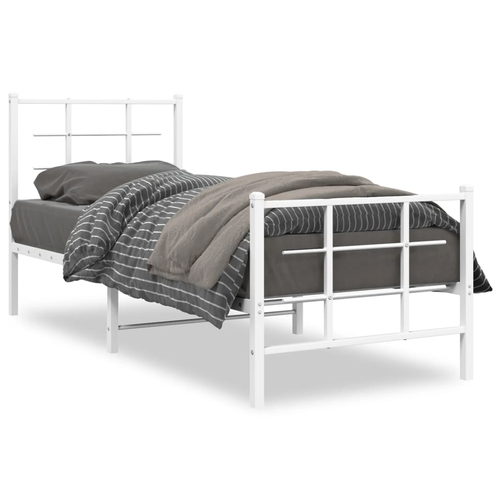 Metal Bed Frame without Mattress with Footboard White 75x190cm