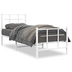 Metal Bed Frame without Mattress with Footboard White 75x190cm