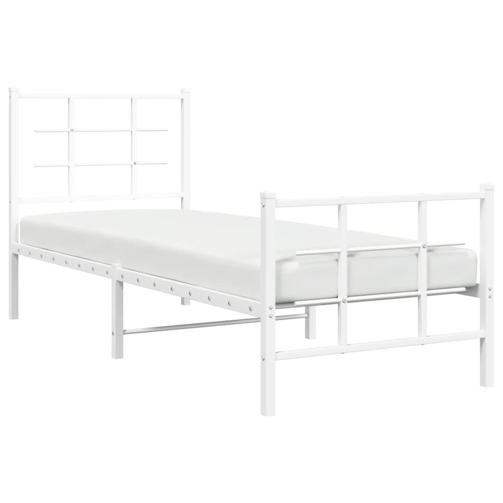 Metal Bed Frame without Mattress with Footboard White 75x190cm