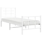 Metal Bed Frame without Mattress with Footboard White 75x190cm