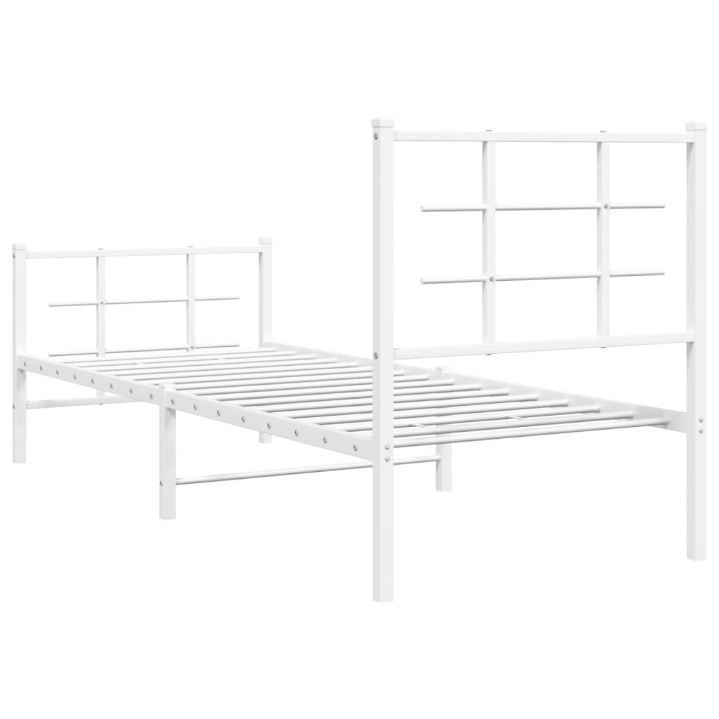 Metal Bed Frame without Mattress with Footboard White 75x190cm