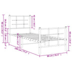 Metal Bed Frame without Mattress with Footboard White 75x190cm