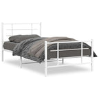 Metal Bed Frame without Mattress with Footboard White 107x203cm