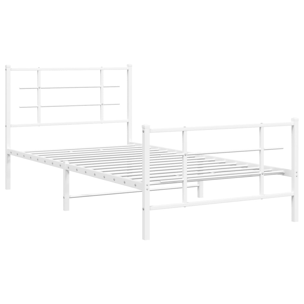 Metal Bed Frame without Mattress with Footboard White 107x203cm