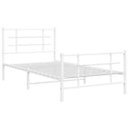 Metal Bed Frame without Mattress with Footboard White 107x203cm
