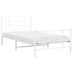 Metal Bed Frame without Mattress with Footboard White 107x203cm