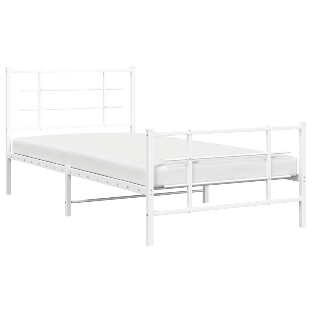 Metal Bed Frame without Mattress with Footboard White 107x203cm