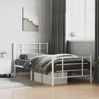Metal Bed Frame without Mattress with Footboard White 107x203cm