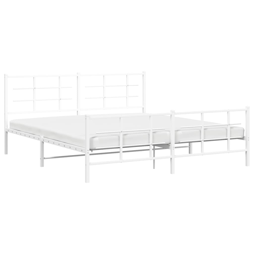 Metal Bed Frame without Mattress with Footboard White 183x213cm