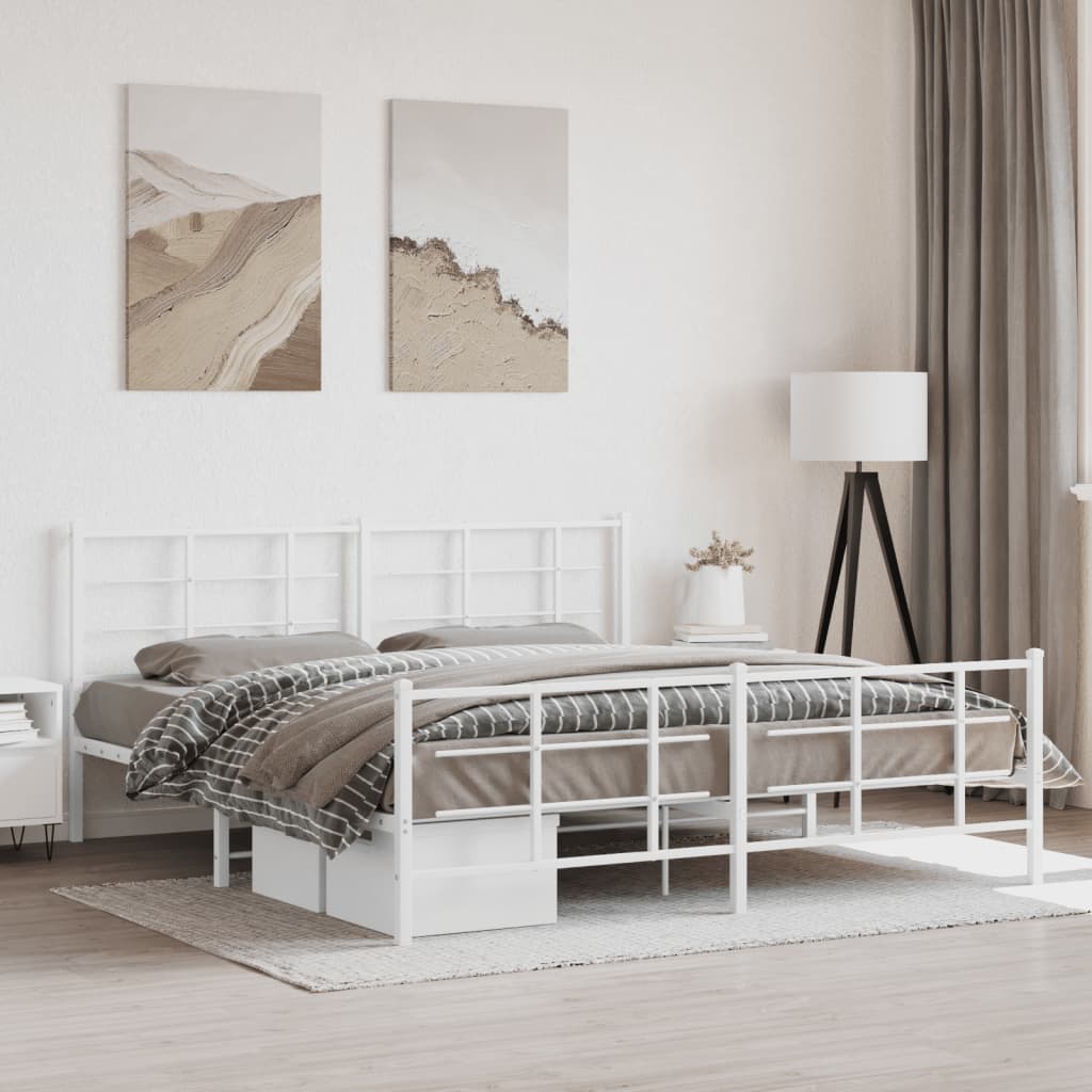 Metal Bed Frame without Mattress with Footboard White 183x213cm