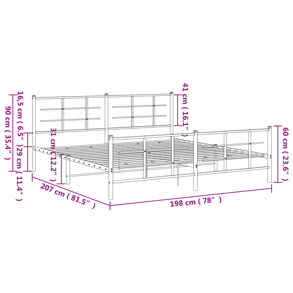 Metal Bed Frame without Mattress with Footboard White 193x203cm