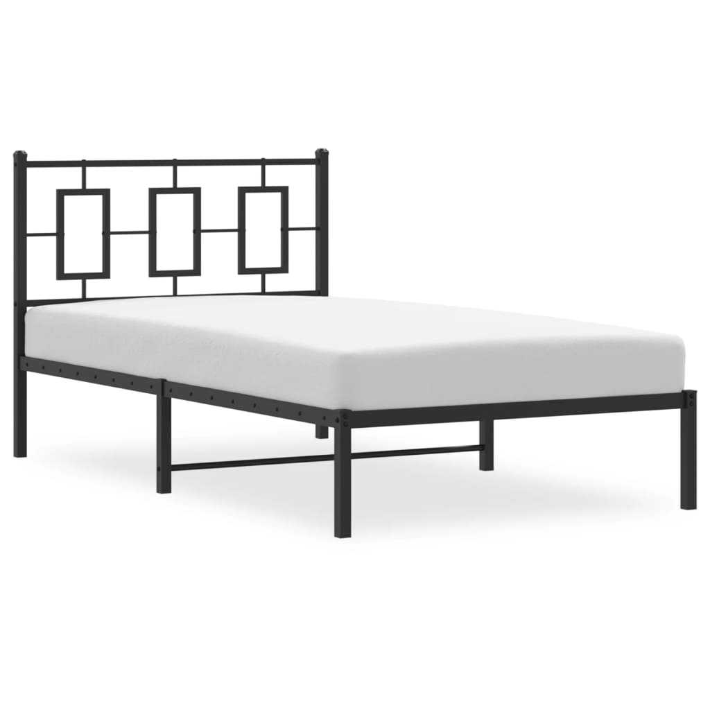 Metal Bed Frame without Mattress with Headboard Black 100x190cm