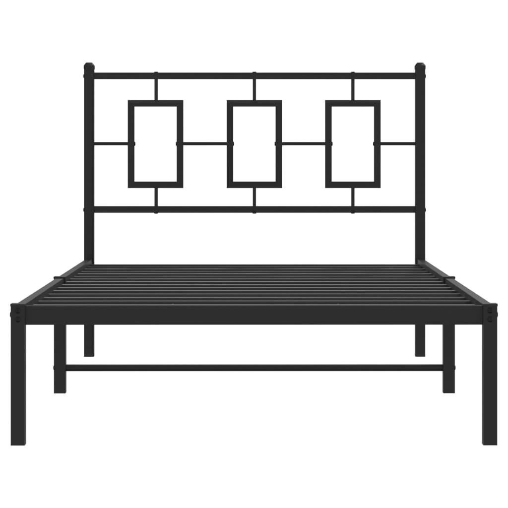 Metal Bed Frame without Mattress with Headboard Black 100x190cm