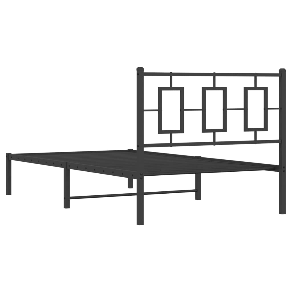Metal Bed Frame without Mattress with Headboard Black 100x190cm