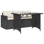 2 Piece Garden Dining Set with Cushions Black Poly Rattan
