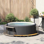 Hot Tub Surround with Storage and Wooden Step Grey Poly Rattan