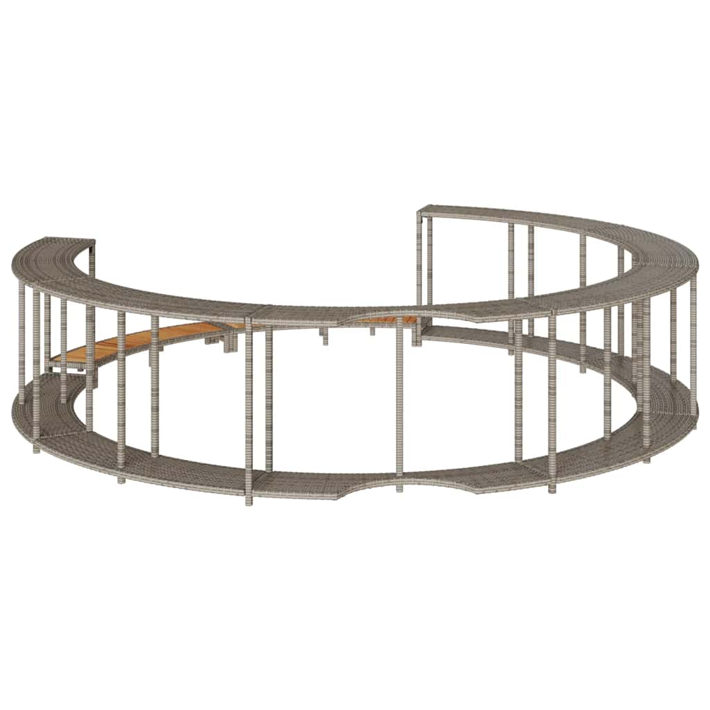 Hot Tub Surround with Storage and Wooden Step Grey Poly Rattan
