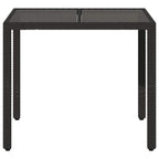 Garden Table with Glass Top Black 90x90x75 cm Poly Rattan