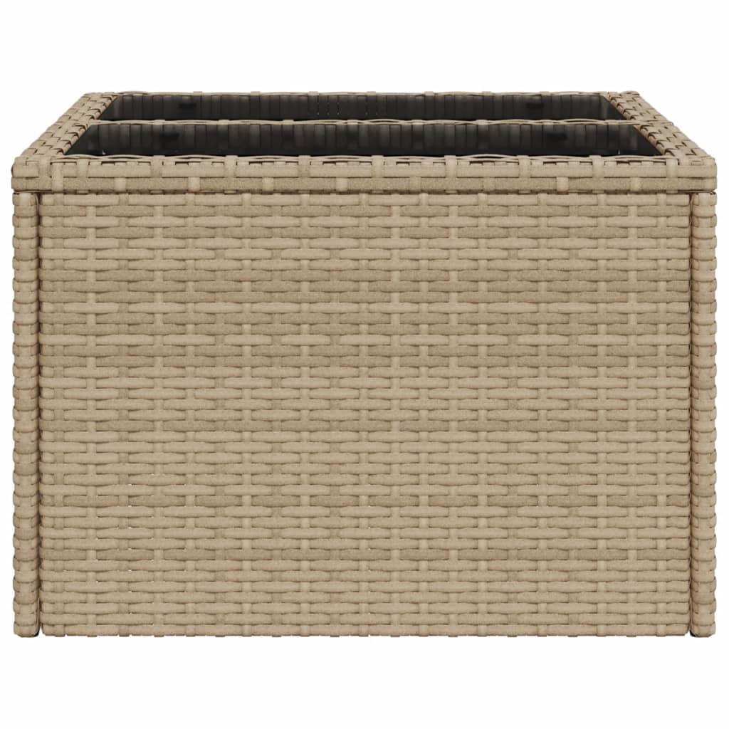 Garden Table with Glass Top Beige 55x55x37 cm Poly Rattan