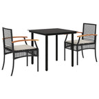 3 Piece Garden Dining Set with Cushions Black Poly Rattan
