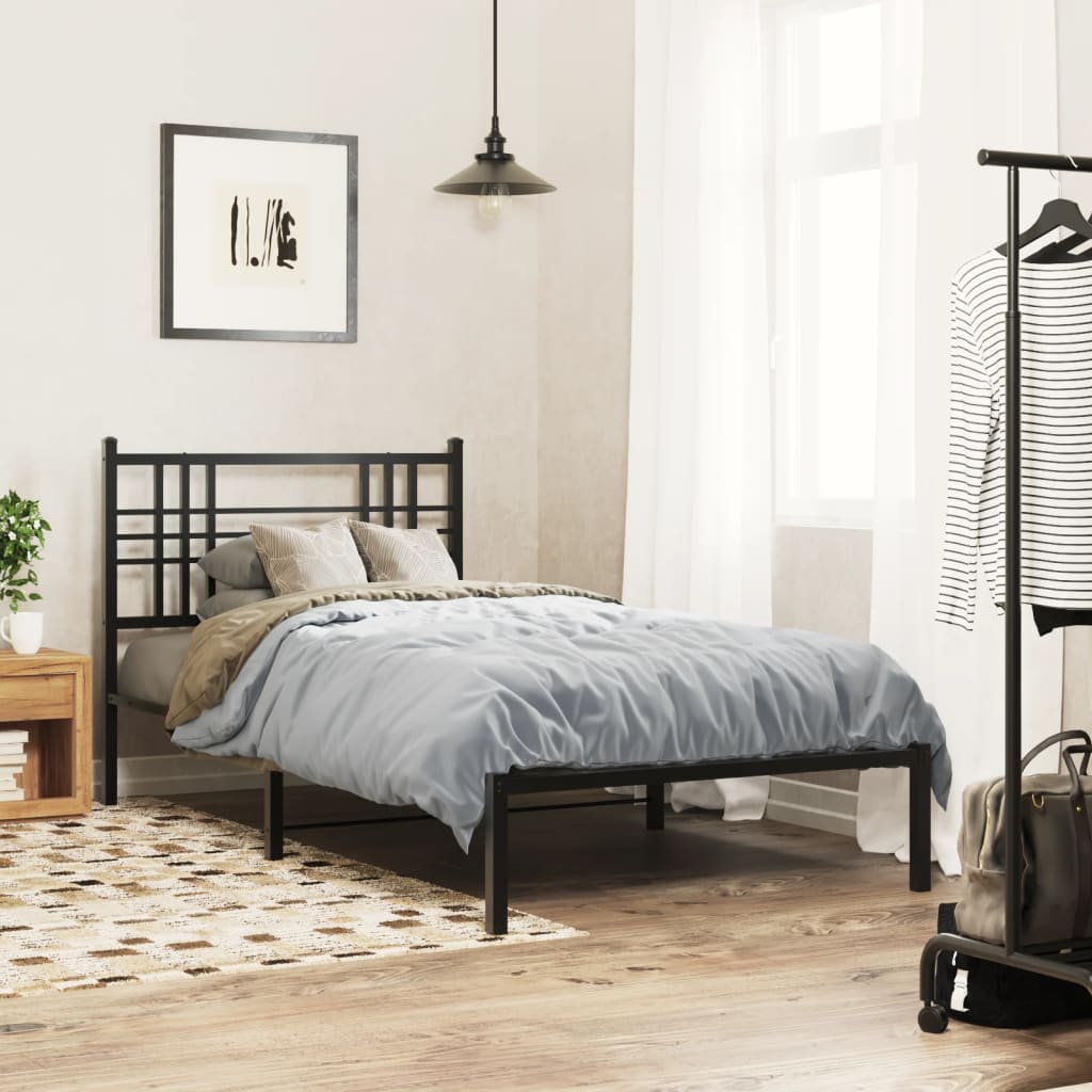 Metal Bed Frame without Mattress with Headboard Black 90x200cm