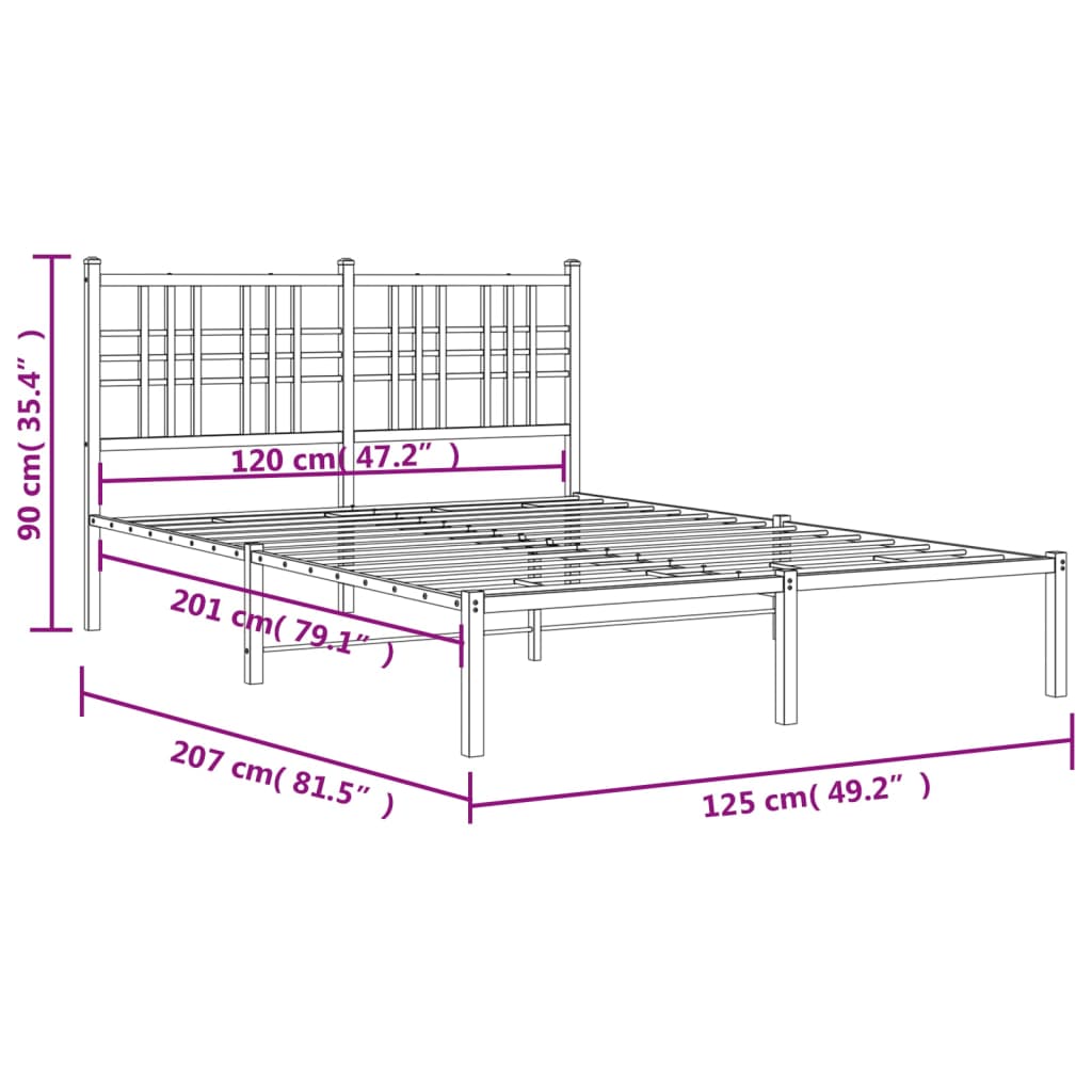 Metal Bed Frame without Mattress with Headboard White 120x200cm