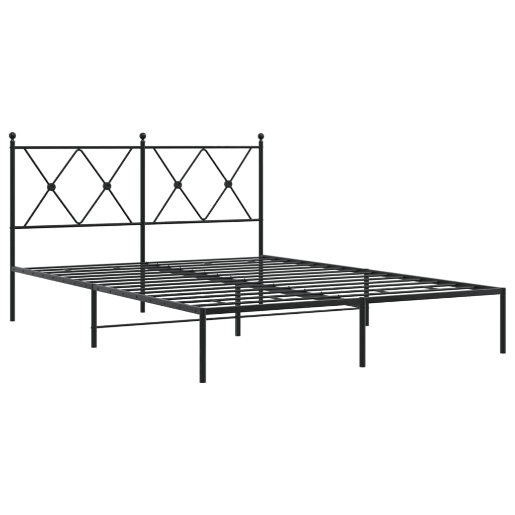 Metal Bed Frame without Mattress with Headboard Black 135x190cm
