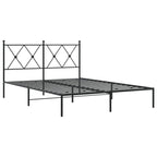 Metal Bed Frame without Mattress with Headboard Black 135x190cm