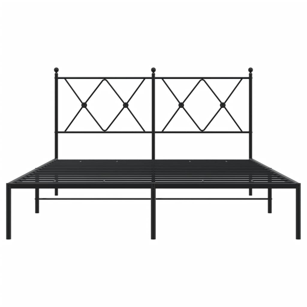 Metal Bed Frame without Mattress with Headboard Black 135x190cm