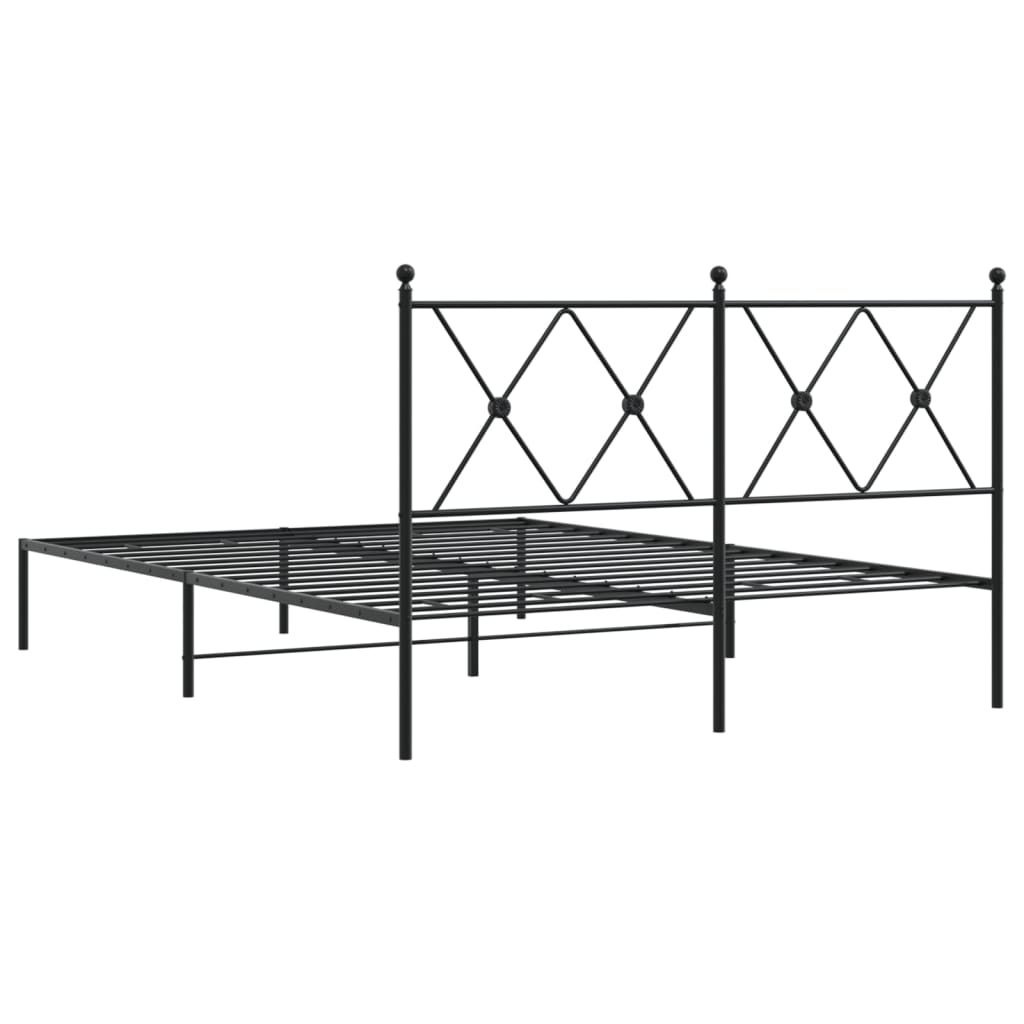 Metal Bed Frame without Mattress with Headboard Black 135x190cm