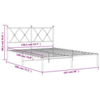 Metal Bed Frame without Mattress with Headboard Black 135x190cm