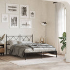 Metal Bed Frame without Mattress with Headboard Black 135x190cm