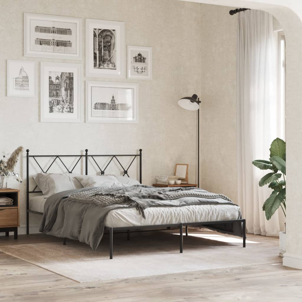 Metal Bed Frame without Mattress with Headboard Black 135x190cm
