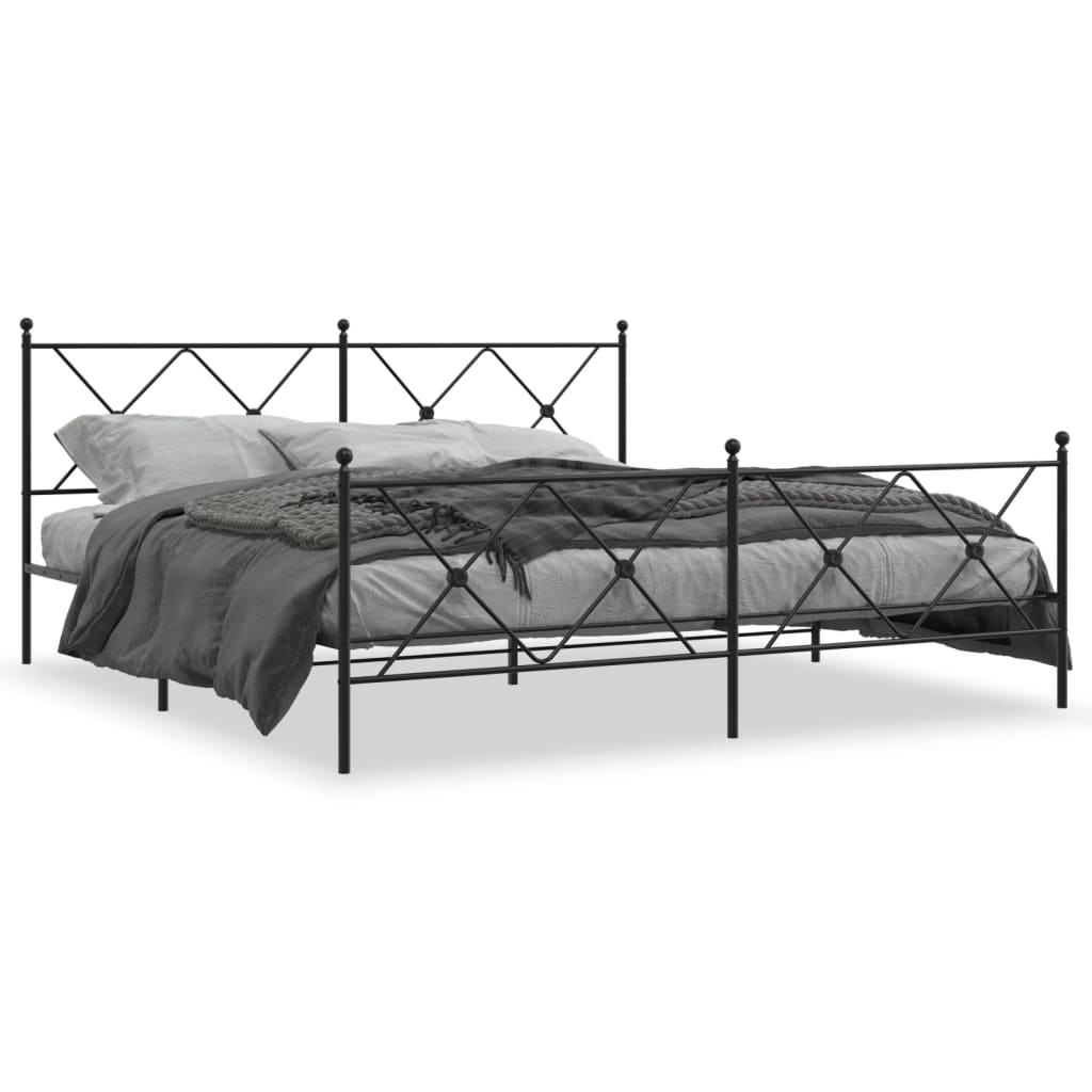 Metal Bed Frame without Mattress with Footboard Black 183x213cm