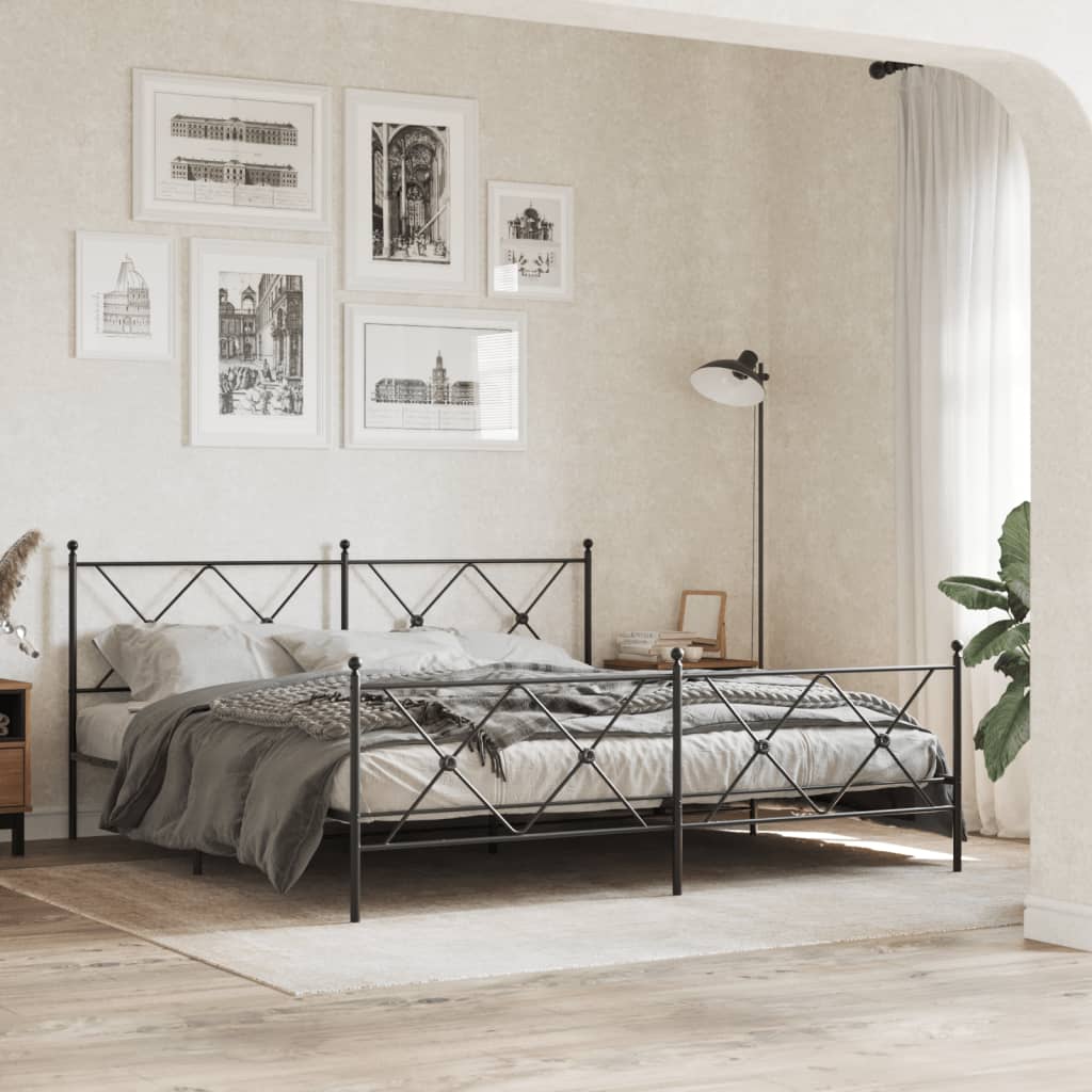 Metal Bed Frame without Mattress with Footboard Black 183x213cm