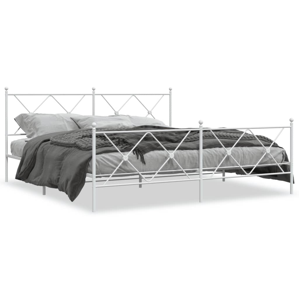 Metal Bed Frame without Mattress with Footboard White 183x213cm
