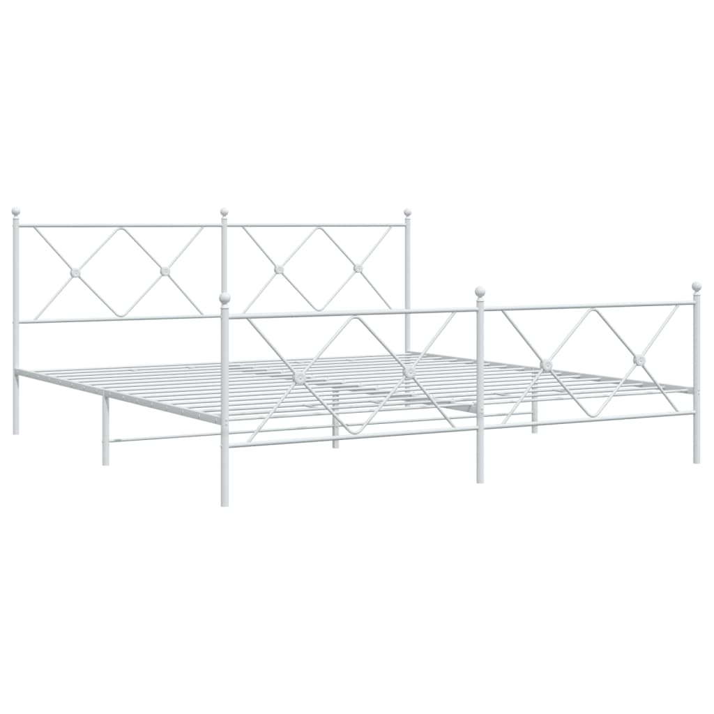 Metal Bed Frame without Mattress with Footboard White 183x213cm